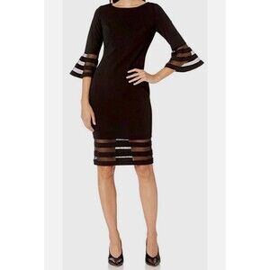 CALVIN KLEIN BELL SLEEVES SHEATH DRESSW/MESH INSERTS BLACK SZ 6 RRR